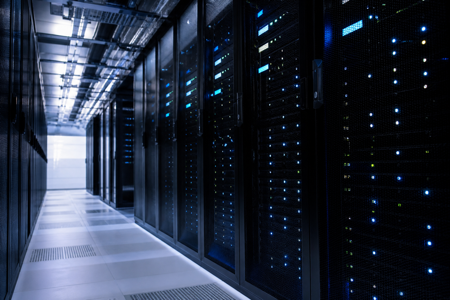 Server room with blue lighting